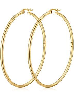 Women's Jewelry Gold-50mm Sterling Silver Hypoallergenic Big Hoop Earrings